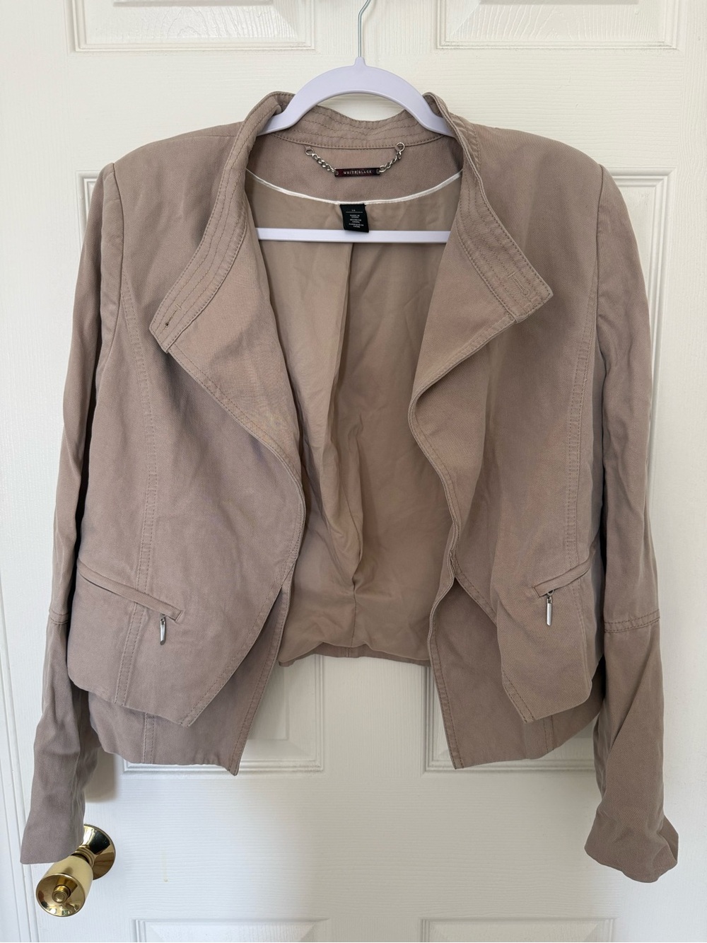 White|Black Beige Open-Front Women's Jacket
